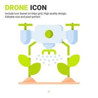 Drone and plant icon vector with flat color style isolated