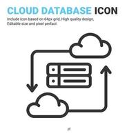 Cloud database icon vector with outline style isolated on white background. Vector illustration data server sign symbol icon concept for digital IT, logo, industry, technology, apps, web and project