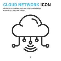 vector de icono de red de nube con estilo de contorno aislado sobre fondo blanco. ilustración vectorial concepto de icono de símbolo de signo de servidor de datos para digital, logotipo, industria, tecnología, aplicaciones, web y proyecto