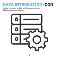 Data integration icon vector with outline style isolated on white background. Vector illustration database sign symbol icon concept for digital IT, logo, industry, technology, apps, web and project