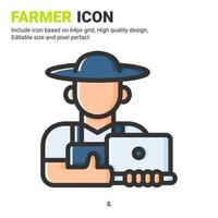 vector de icono de granjero con estilo de color de contorno aislado sobre fondo blanco. ilustración vectorial concepto de icono de símbolo de signo campesino para agricultura digital, negocios, industria, agricultura, aplicaciones y proyectos