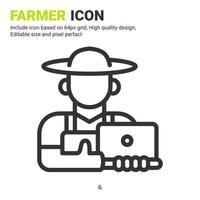 vector de icono de granjero con estilo de contorno aislado sobre fondo blanco. ilustración vectorial concepto de icono de símbolo de signo campesino para la agricultura digital, los negocios, la industria, la agricultura, las aplicaciones y todos los proyectos