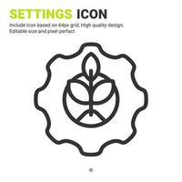 Gears and plant icon vector with outline style isolated on white background. Vector illustration setting sign symbol icon concept for digital farming, logo, business, agriculture, apps and all project