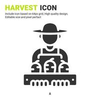 Harvest icon vector with glyph style isolated on white background. Vector illustration crop sign symbol icon concept for digital farming, technology, industry, agriculture, web and all project