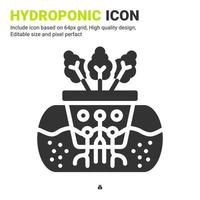 Hydroponic icon vector with glyph style isolated on white background. Vector illustration hydroponic sign symbol icon concept for digital farming, technology, industry, agriculture and all project