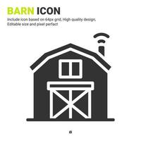 Barn icon vector with glyph style isolated on white background. Vector illustration warehouse sign symbol icon concept for digital farming, ui, ux, logo, business, agriculture, apps and all project