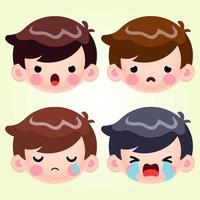 Cartoon Cute Little Boy Head Avatar Face Negative Emotions vector