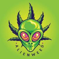 Alien Weed Cannabis Leaf Cartoon Vector Illustrations