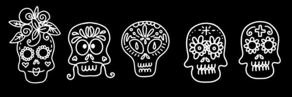 set of vector illustrations of decorated skulls