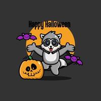 Halloween raccoon background in flat design vector