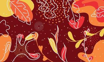 Retro background of floral banner with leaves sketches vector