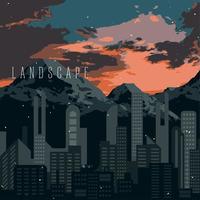 paisaje al atardecer de una ciudad junto a las montañas vector