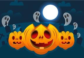 three evil halloween pumpkins in a scary night vector