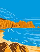 Logan rock en treen cliff en Cornualles Inglaterra art deco wpa poster art