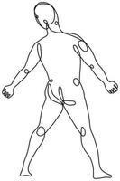 Nude Male Human Figure Standing Arms on Side Viewed from Rear Continuous Line Drawing vector