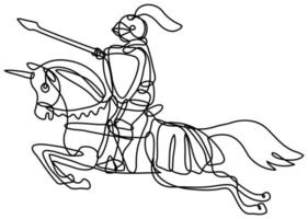 Medieval Knight With Lance and Shield Riding Stead Continuous Line Drawing vector