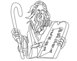 Prophet Moses with Staff Holding a Stone Table with Ten Commandments Continuous Line Drawing vector