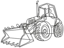 Country Tractor Digger with Bucket Front Loader Continuous Line Drawing vector