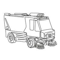 Street Sweeper or Street Cleaner Truck Side View Continuous Line Drawing vector