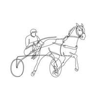 Jockey and Horse Harness Racing Side View Inside Circle Continuous Line Drawing vector