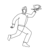 Waiter Delivering Cup of Coffee Running Side View Continuous Line Drawing vector