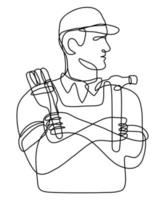 Handyman Holding a Hammer and Paint Brush with Arms Crossed Continuous Line Drawing vector