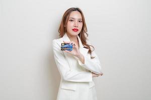 portrait beautiful Asian woman holding credit card photo