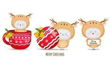 Cute kitty in deer costume  for merry christmas illustration vector