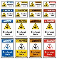 Danger, overhead load text, falling hazard risk caution warning sign vector