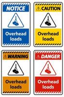 Danger, overhead load text, falling hazard risk caution warning sign vector