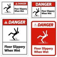 Warning Slippery When Wet Sign on white background vector