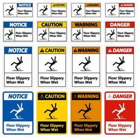 Warning Slippery When Wet Sign on white background vector