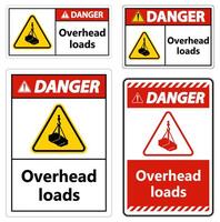 Danger, overhead load text, falling hazard risk caution warning sign vector