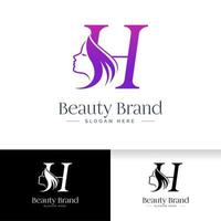 Letter H beauty logo design. Woman face silhouette vector