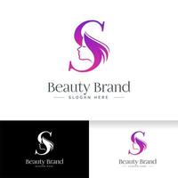 Diseño de logotipo de belleza letra s. silueta mujer cara vector