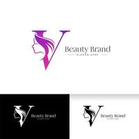 Letter V beauty logo design. Woman face silhouette vector