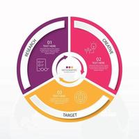 Plantilla de infografía de círculo básico con 3 pasos. vector