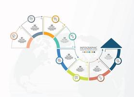 Plantilla de infografía de círculo básico con 8 pasos. vector