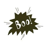Boo text on speech bubble, halloween word, doodle simple icon vector