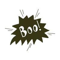 Boo texto en bocadillo, palabra de halloween, doodle icono simple vector