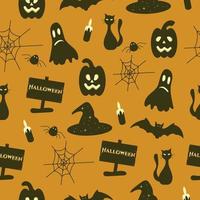 Happy Halloween seamless pattern with bat, cat vector