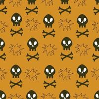 Happy Halloween seamless pattern with black silhouette skull and bones vector