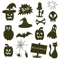 Set of Halloween elements with skull and bones, pumpkin, fly agaric vector