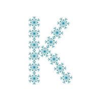 letra k de copos de nieve. fuente festiva para año nuevo y navidad vector