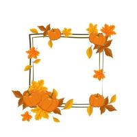 Square frame with orange and yellow maple leaves and pumpkins vector