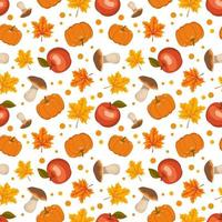 Seamless pattern with mushrooms, pumpkins, apples and maple leaves vector