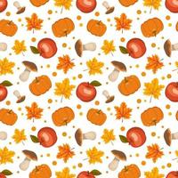 Seamless pattern with mushrooms, pumpkins, apples and maple leaves vector