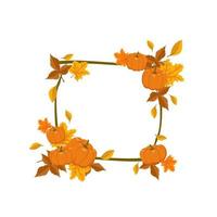 marco cuadrado con hojas de arce naranja y amarillo y calabazas vector