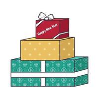 un conjunto de cajas con regalos con dulces. decoración festiva para las vacaciones de año nuevo, navidad e invierno vector