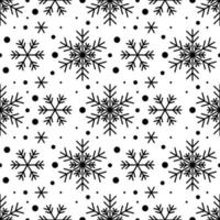Seamless pattern with black snowflakes on white background. Festive winter traditional decoration for New Year, Christmas, holidays and design. Ornament of simple line repeat snow flake vector